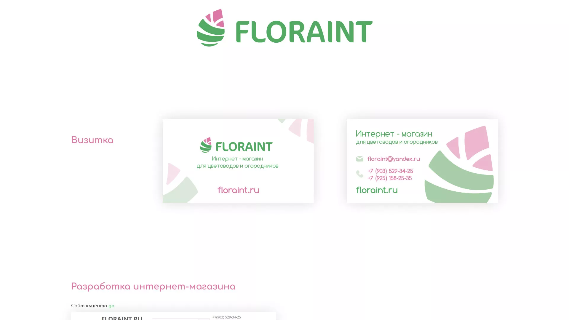 Создание логотипа и интернет-магазина «FLORAINT» в Зиме