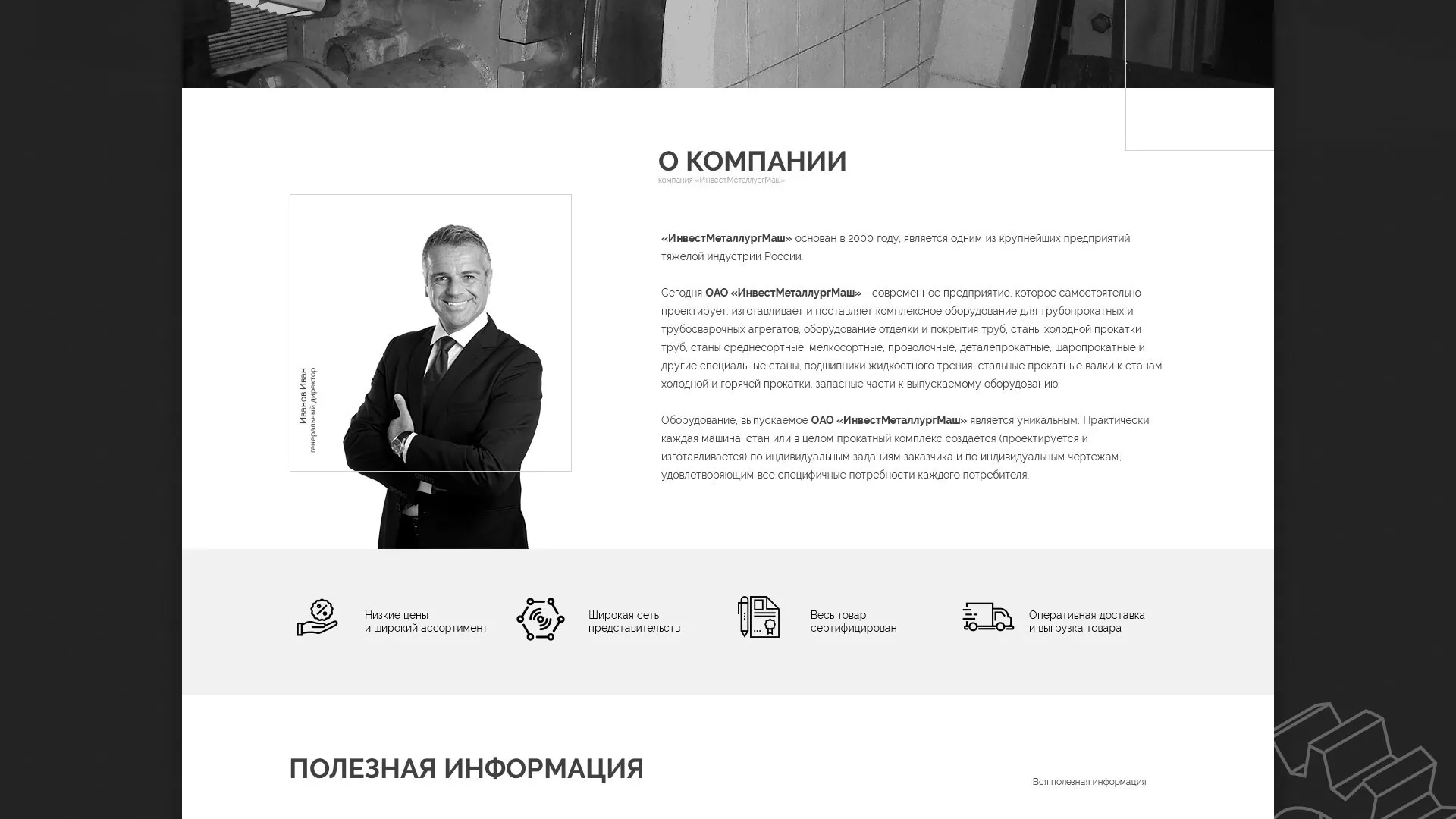 Разработка сайта для завода по продаже оборудования в Зиме