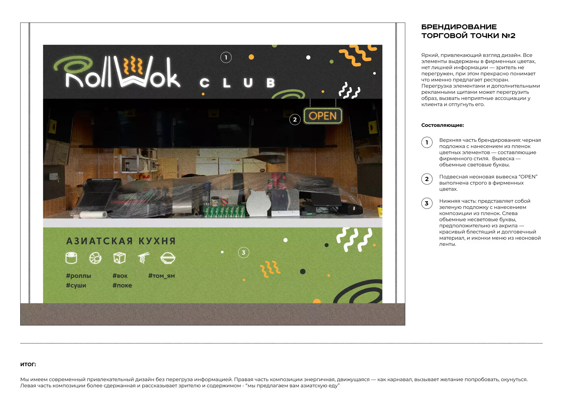 Брендирование торговых точек суши-бара «Roll Wok Club» в Зиме