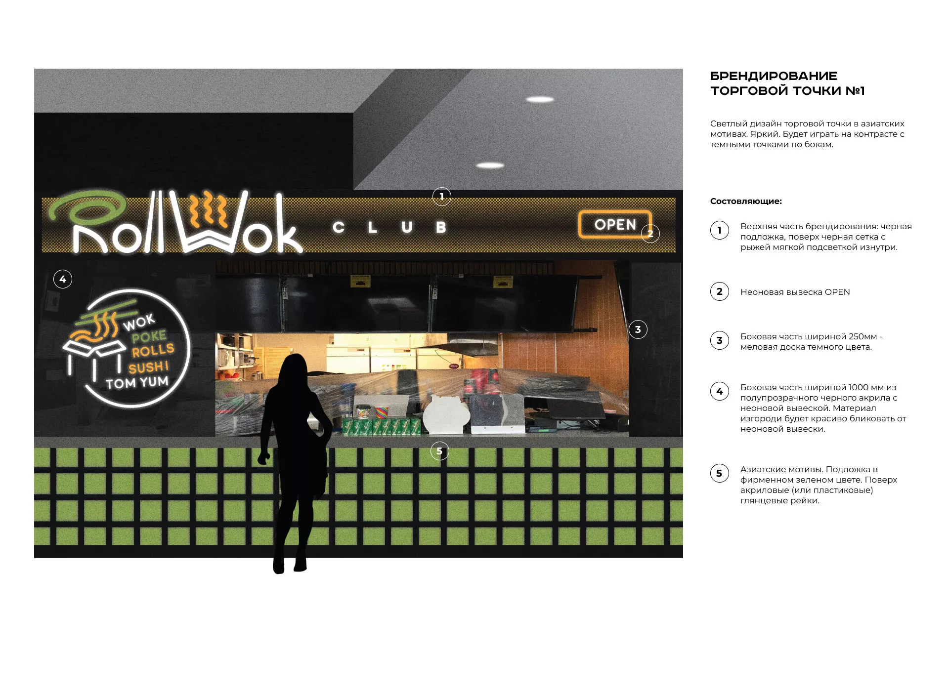 Брендирование торговых точек суши-бара «Roll Wok Club» в Зиме
